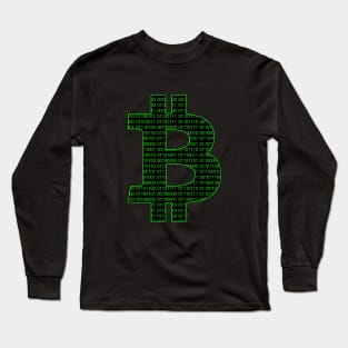 Bitcoin symbol BTC binary green computer code Long Sleeve T-Shirt